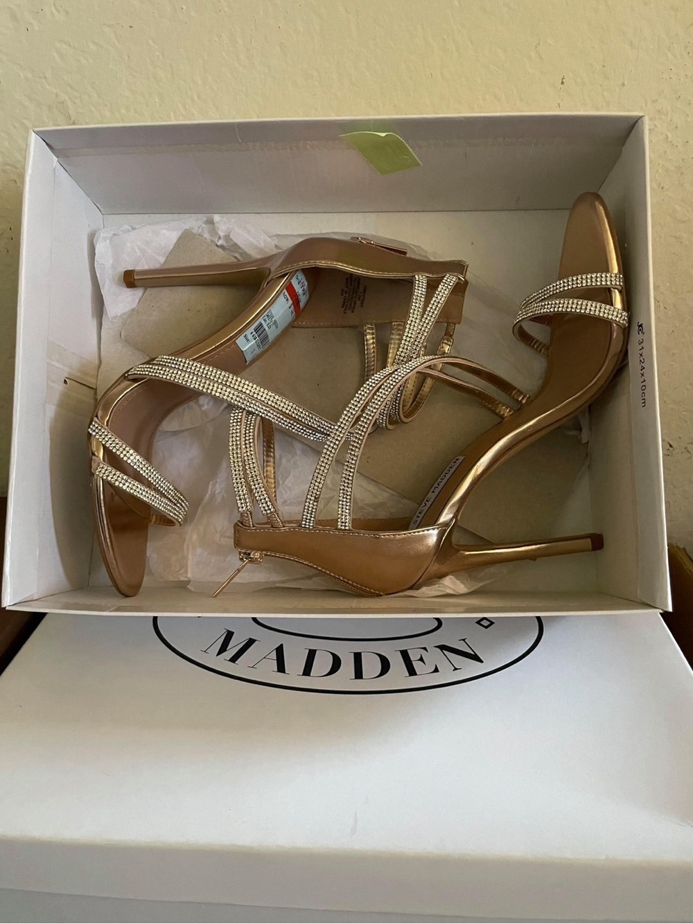 Steve Madden Gold Rhinestone-Strap Stiletto Heels